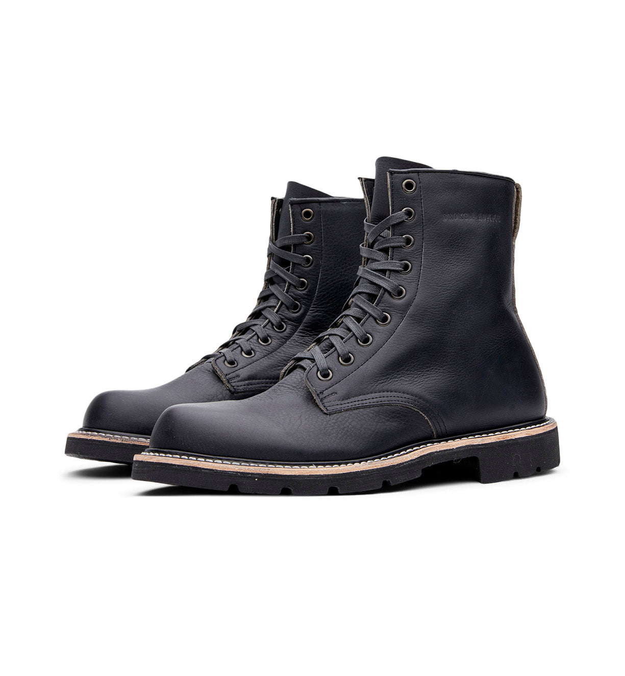 A pair of Jacob boots from Broken Homme, with a rubber sole, made in the USA.