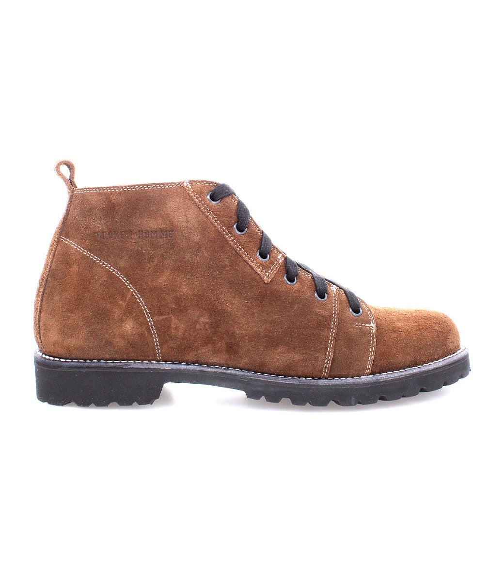 A men's brown suede cross over Parker Boot with Vibram Lug hiking outsole by Broken Homme.