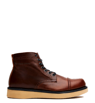 The men's brown lace up Broken Homme Shaun boot is shown on a white background.