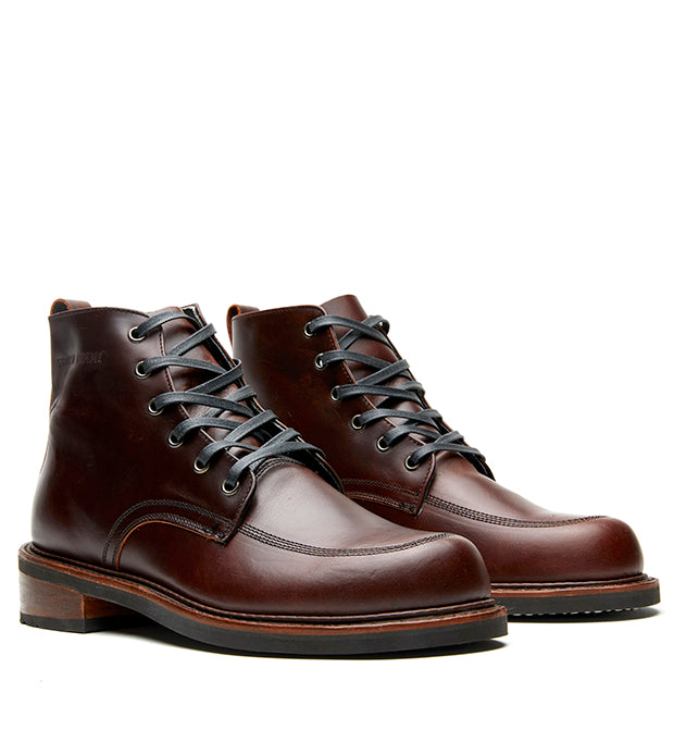 A pair of Davis II men's brown work boots with laces by Broken Homme.