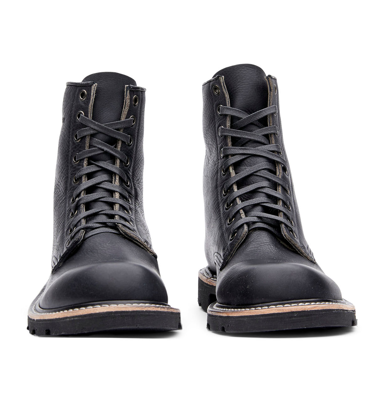 A pair of Jacob black leather boots with laces, made with 360 full grain leather welt by Broken Homme
