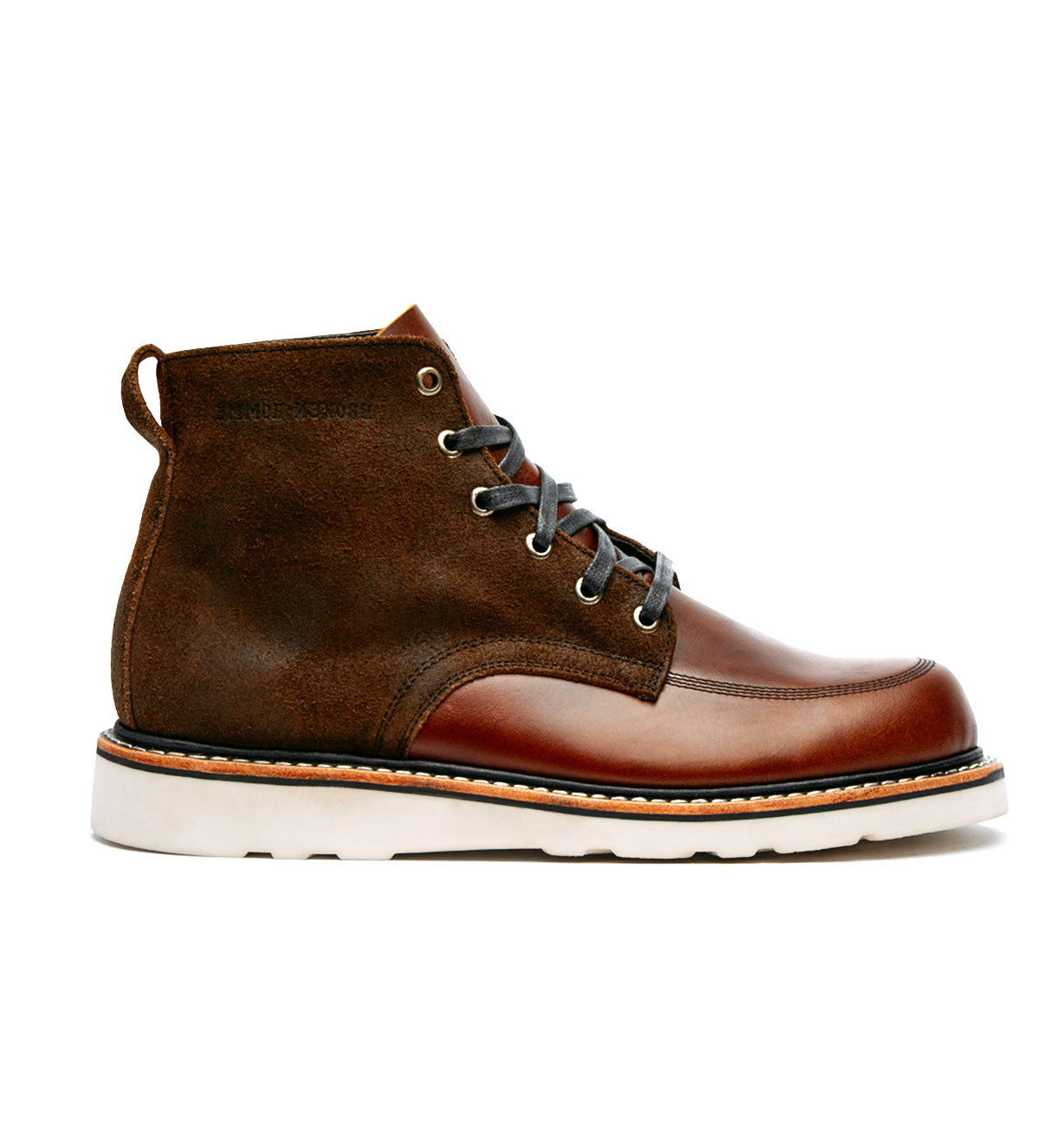 A brown leather Jaime Boot by Broken Homme with a comfortable fit.
