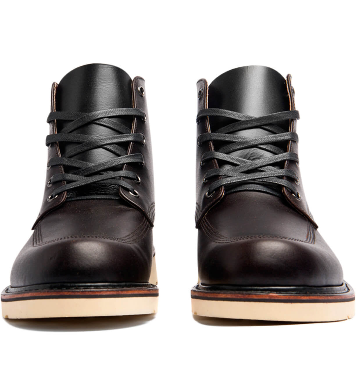 A pair of Broken Homme Jaime Boots, men's leather work boots with laces, designed for a comfortable fit.
