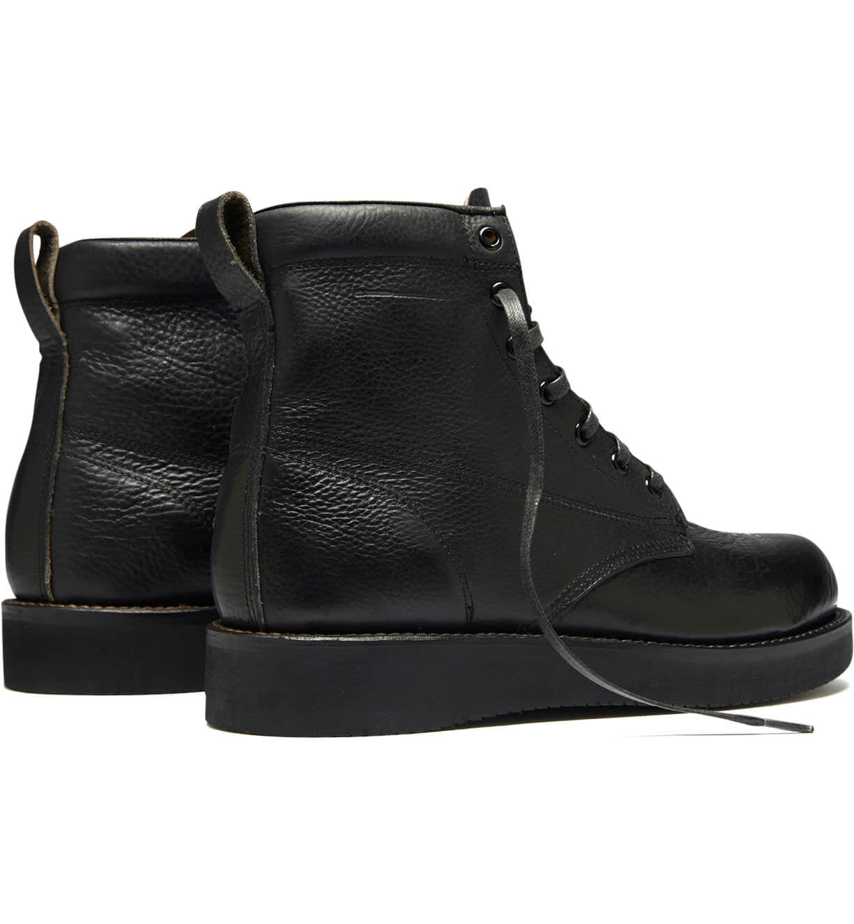 A pair of black leather James boots from the Broken Homme collection on a white background.
