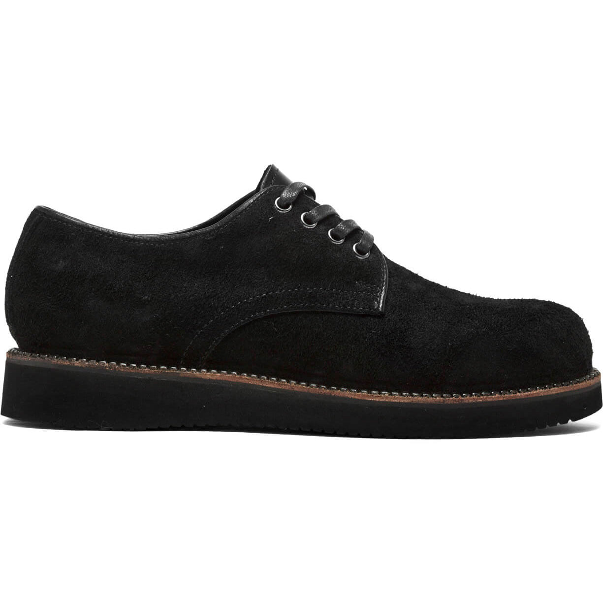 A men's black suede oxford shoe, the Michael II by Broken Homme, featuring pinpoint construction details on full grain leather uppers, set against a white background.