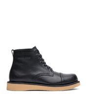 The Broken Homme Shaun boot features a sleek black leather upper paired with a durable gum sole.